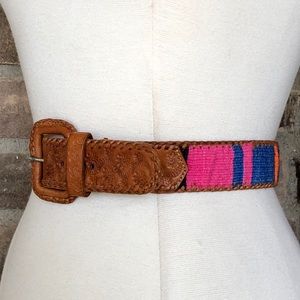 Lands' End Belt Leather Western Tooled Vintage